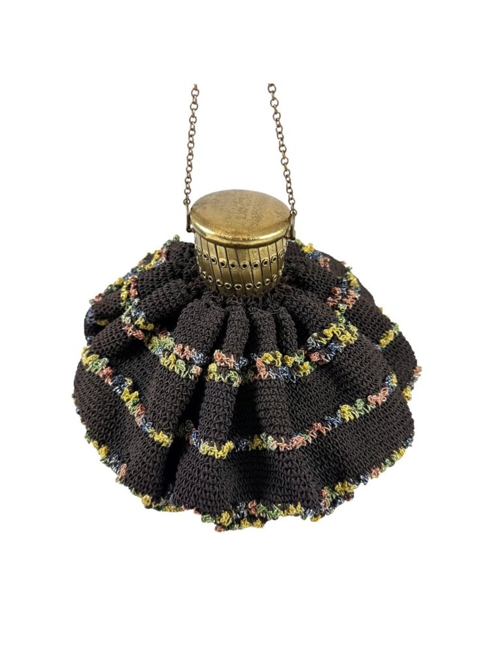 Antique Crochet Beggars Evening Bag Brass Expandable Gate Top Vintage 1920s
